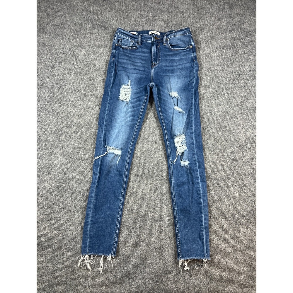 Vigoss Ace Skinny Jeans Women 29 Blue Denim Cotton Stretch Distressed Fringe Hem